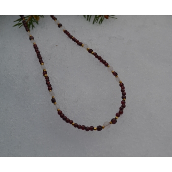 Naszyjnik handmade z granatem i kwarcem różowym.